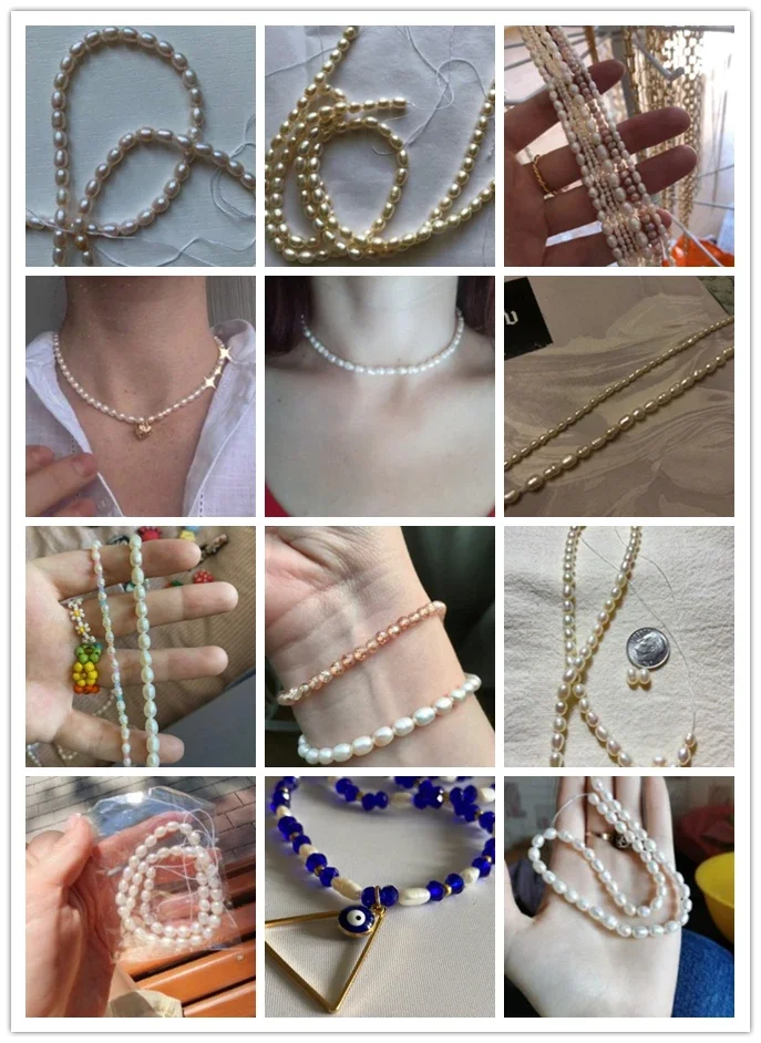 Cuentas de perlas naturales de agua dulce, cuentas sueltas con forma de arroz de alta calidad para DIY, elegante collar, pulsera, fabricación de joyas