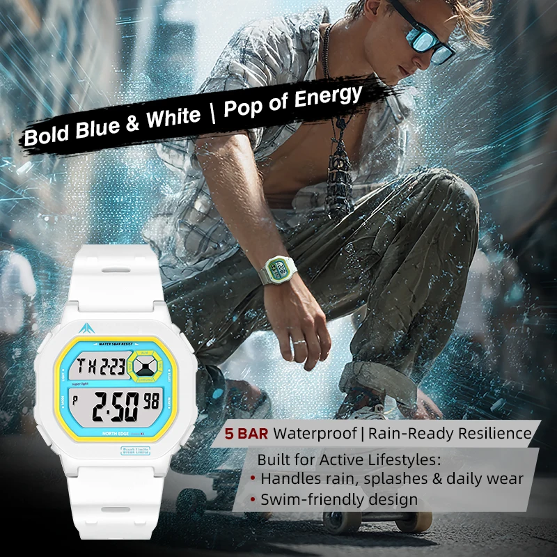 NORTH EDGE X1 Reloj Digital con pantalla cuadrada 2025, Reloj deportivo para Hombre y mujer, cronómetro resistente al agua hasta 50M, Reloj despertador con cuenta atrás para Hombre