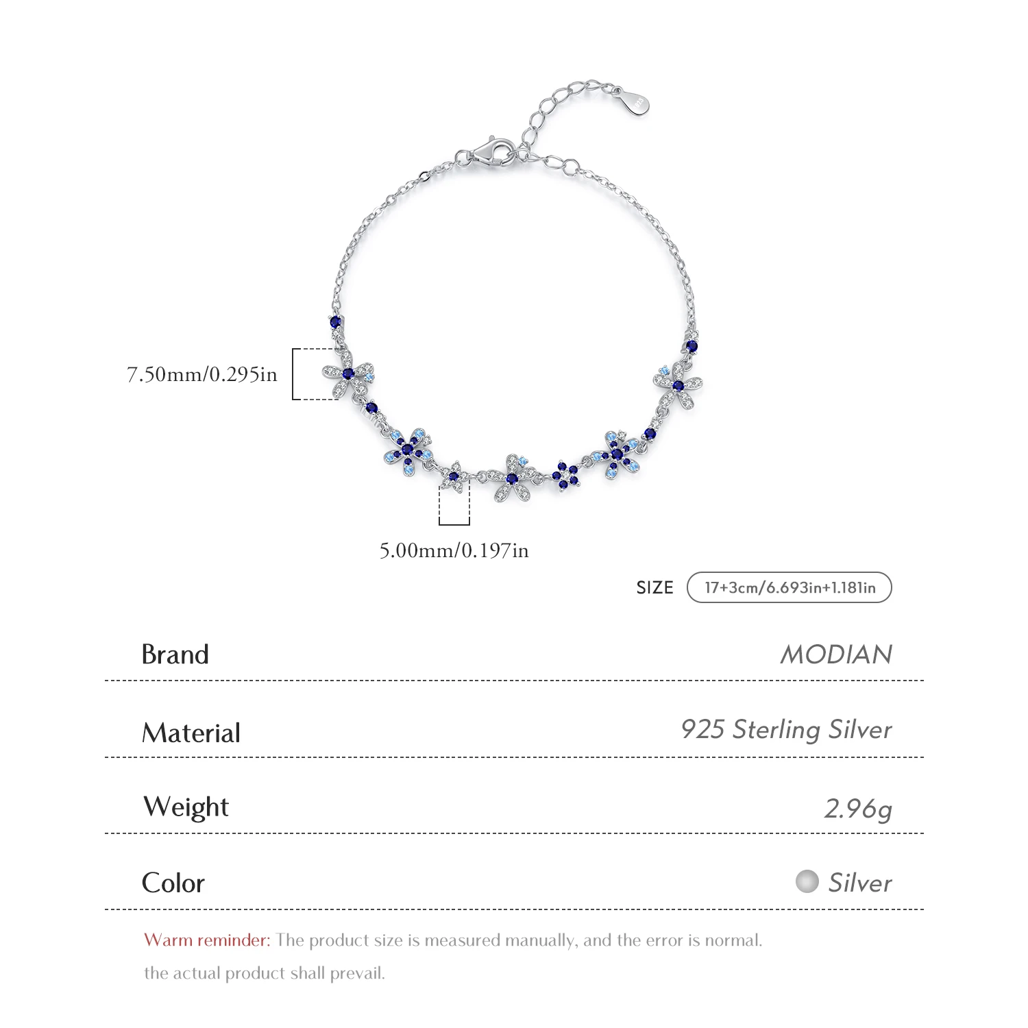 MODIAN-pulseras brillantes de Plata de Ley 925 con ajuste pavimentado de flores de lujo, cadena de eslabones diaria a la moda para mujer, regalo de joyería