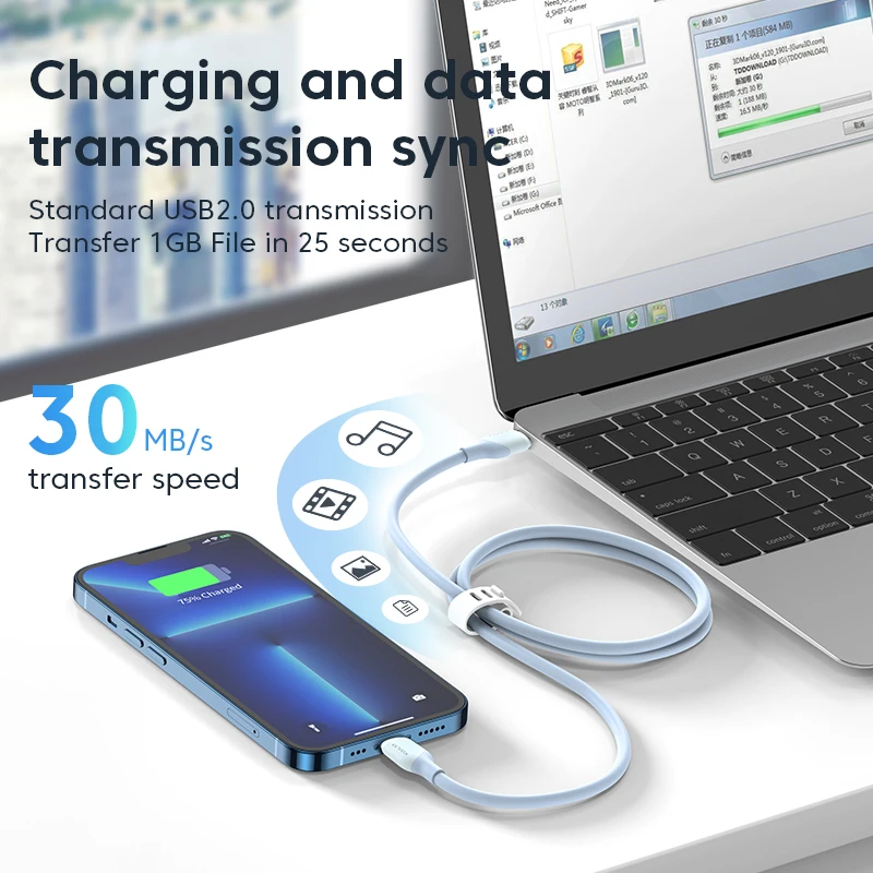 KUULAA Cable USB C PD30W certificado MFi para iPhone 14 13 12 11 AirPods iPad carga rápida USB C a Cable Lightning USB de silicona