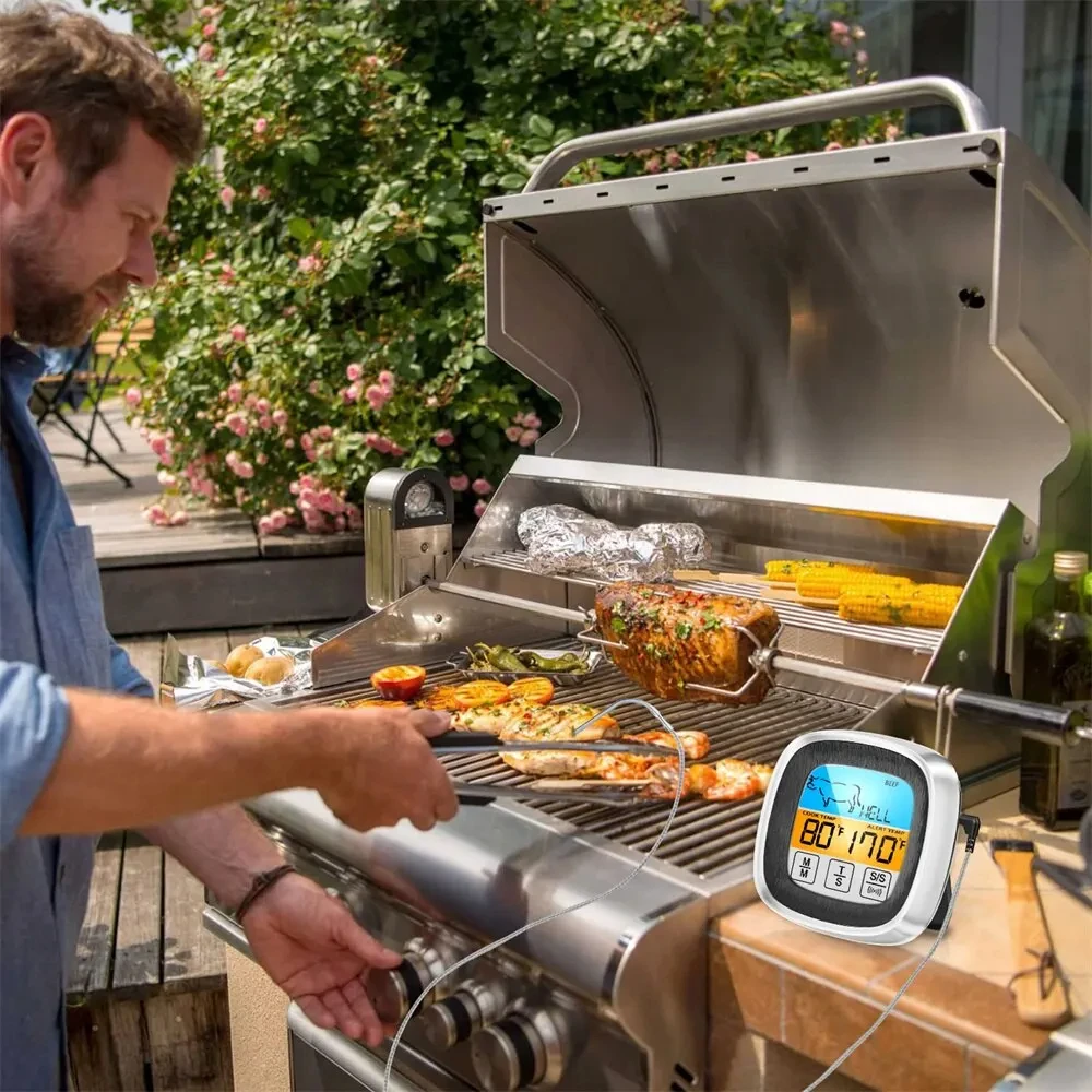 Termómetro Digital para cocina, sonda con pantalla táctil, herramienta de medición de temperatura de alimentos para barbacoa y carne, temporizador para barbacoa y carne, herramientas de cocina