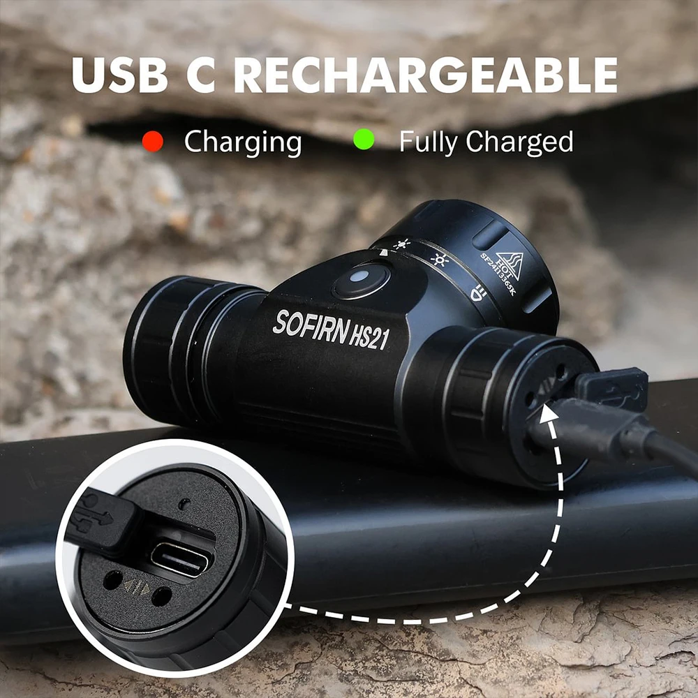 Sofirn HS21 2000lm EDC faro 18650 USB C linterna recargable SFT40 potente faro con interruptor infrarrojo