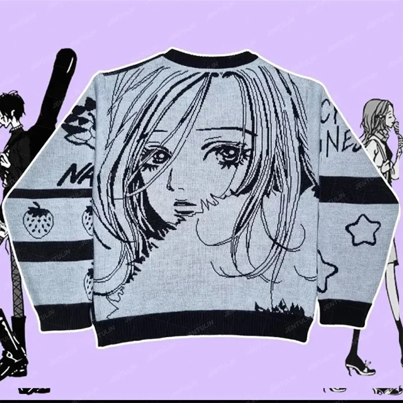 Suéter con Estampado de Chica de Dibujos Animados Estilo Y2K Harajuku, Sudadera Holgada de Manga Larga para Mujer, Estilo Anime Japonés, Gótico Retro de los 2000s