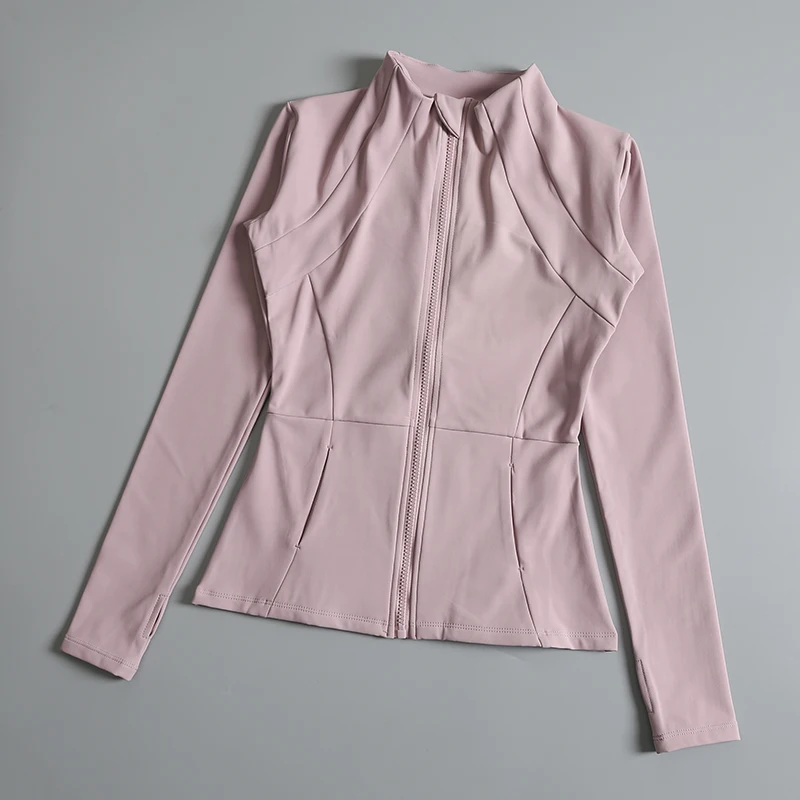 Ropa de yoga para mujer, abrigo redondo de alta elasticidad, suelto, para ejercicio, fitness, manga larga, cuello levantado, tops de yoga