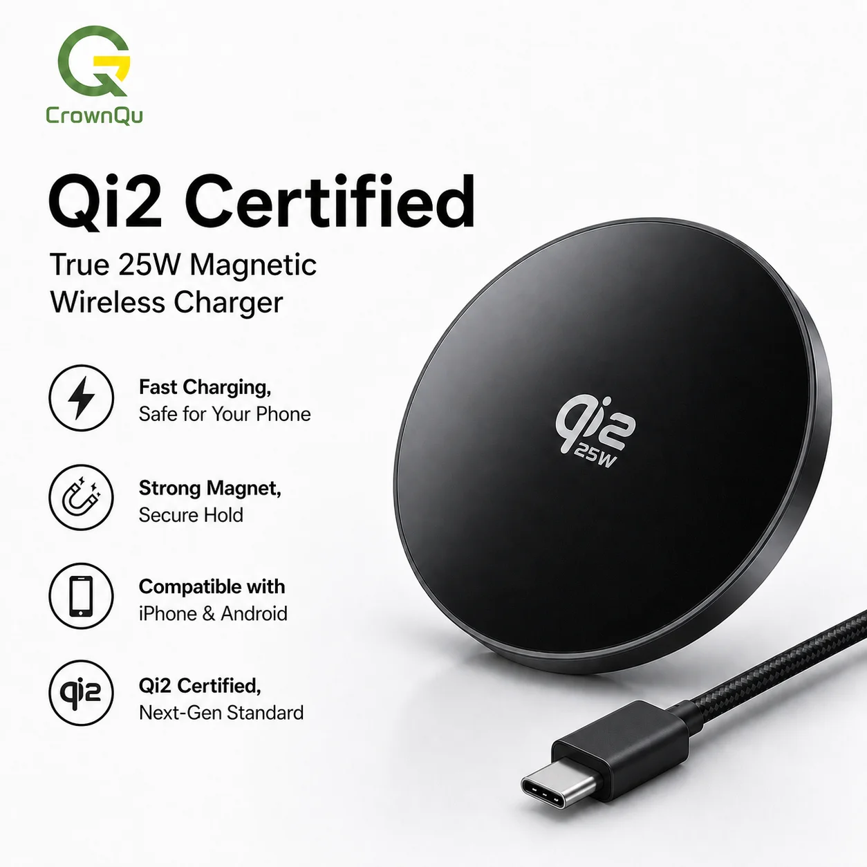 Cargadores Inalámbricos Qi2.2 de 25W con Carga Rápida por Inducción Magnética para Macsafe iPhone 17 16 15 ProMax ‌   Airpods Serie 5W Xiaomi Samsung