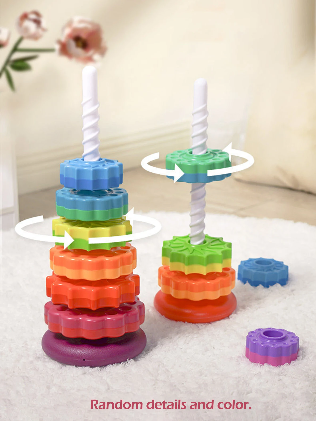 Torre Arcoíris Giratoria Montessori, Juguetes de Apilamiento para Bebés, Juguetes Infantiles de Colores Seguros y Ecológicos
