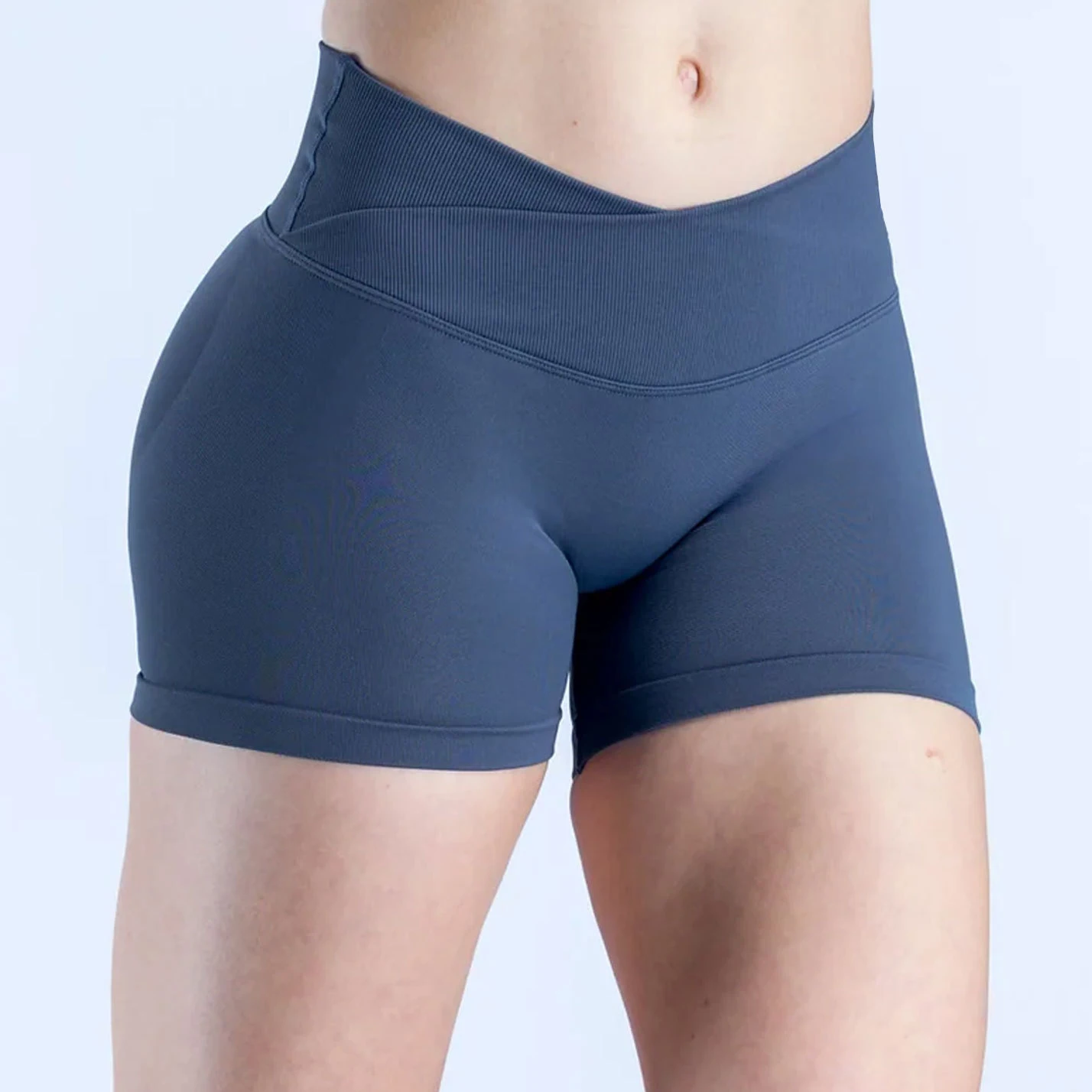 WAREBALL Shorts de 3 pulgadas para mujer, shorts deportivos de ciclismo, cintura cruzada, para gimnasio, entrenamiento, yoga, leggings sin costuras con efecto fruncido en glúteos
