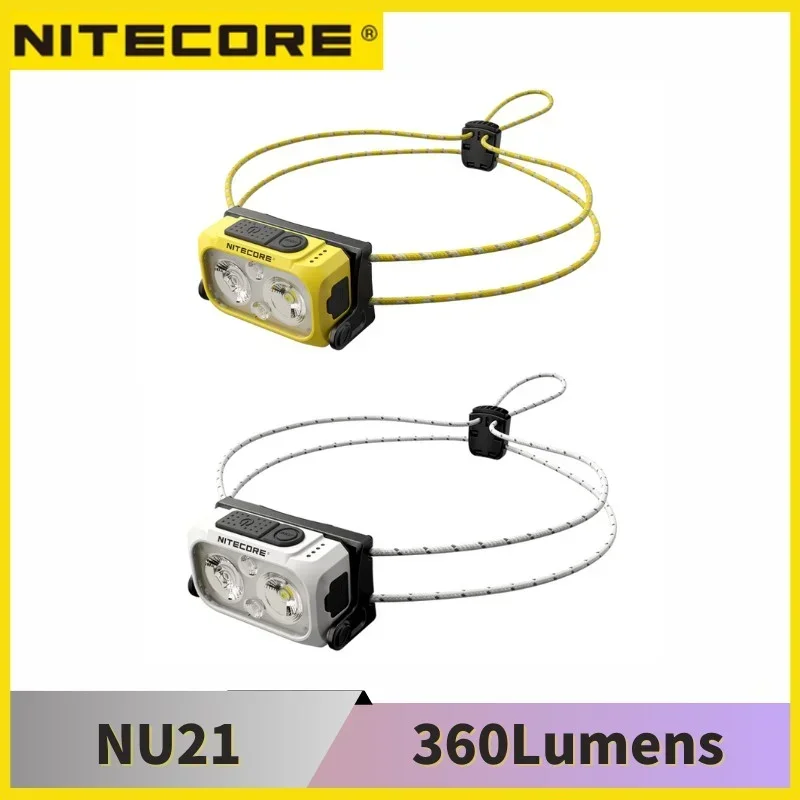 Lámpara NITECORE NU21, linterna frontal ultraligera de doble haz con Triple salida, linterna de luz roja blanca recargable por USB-C de 360 lúmenes