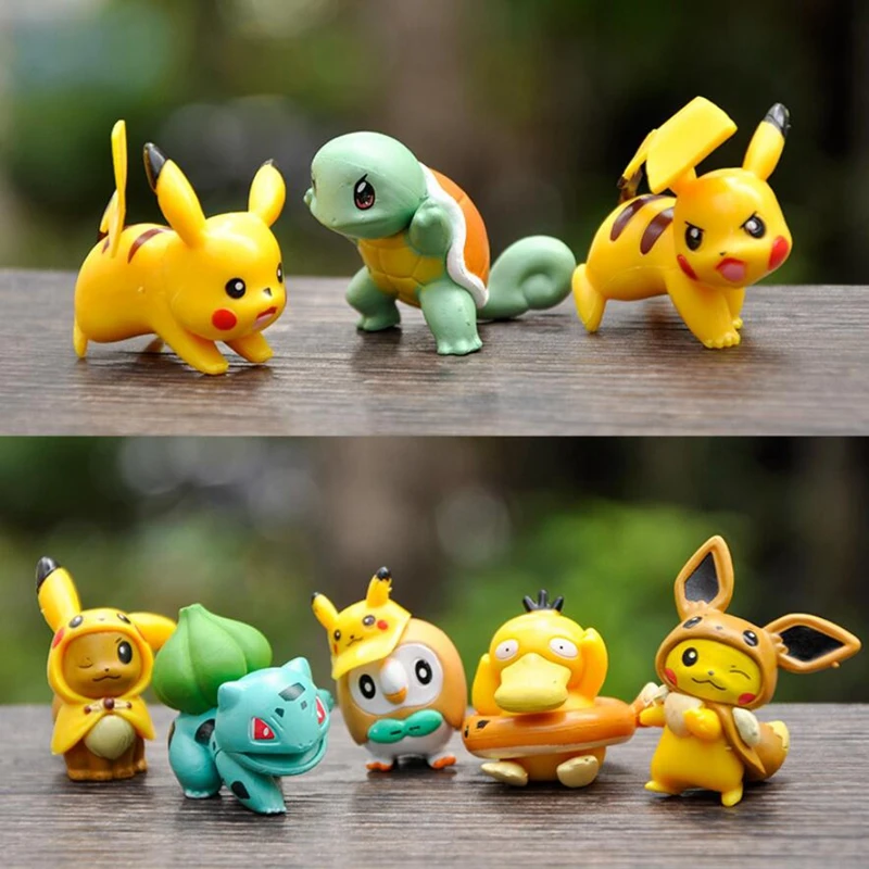 8 Uds Pokemon Mini figuras de juguete Pikachu Psyduck Squirtle Bulbasaur miniatura pastel suculentas adornos figura accesorios