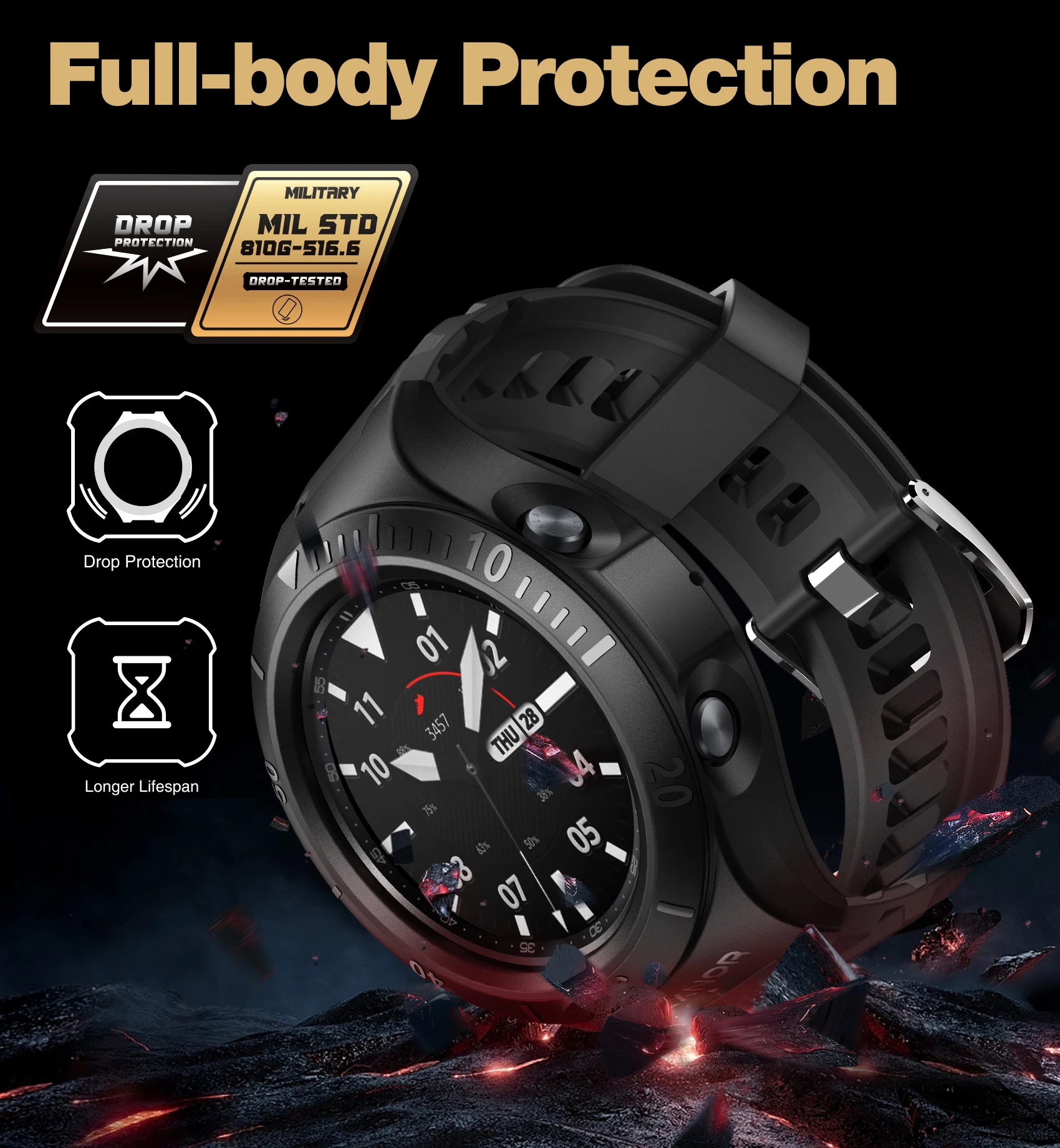 Dexnor-funda deportiva de negocios para Samsung Galaxy Watch 3, cubierta resistente de grado militar a prueba de golpes con bandas de correa, 45mm (2020)