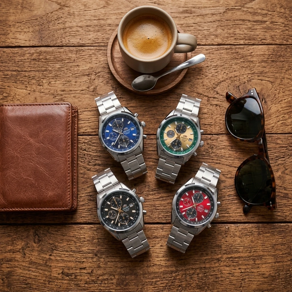 Reloj cronógrafo deportivo de cuarzo para hombre Japan Orient, escala tachimétrica, indicador de fecha, reloj de pulsera de acero inoxidable resistente al agua hasta 100 m