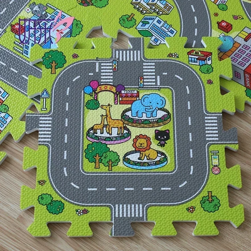 9 unids/lote, alfombra de juego para bebés, alfombra para niños, juguetes de suelo suave, suelo suave para tráfico de carretera, decoración del hogar, rompecabezas de espuma EVA para niños, alfombra para niños
