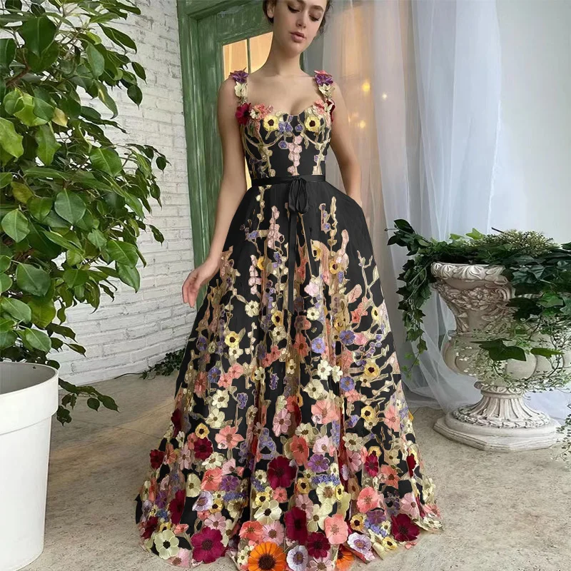 Flores tridimensionales para mujer, bordado de moda, envoltura de flores para glúteos, vestido Sexy, temperamento elegante, encaje de malla