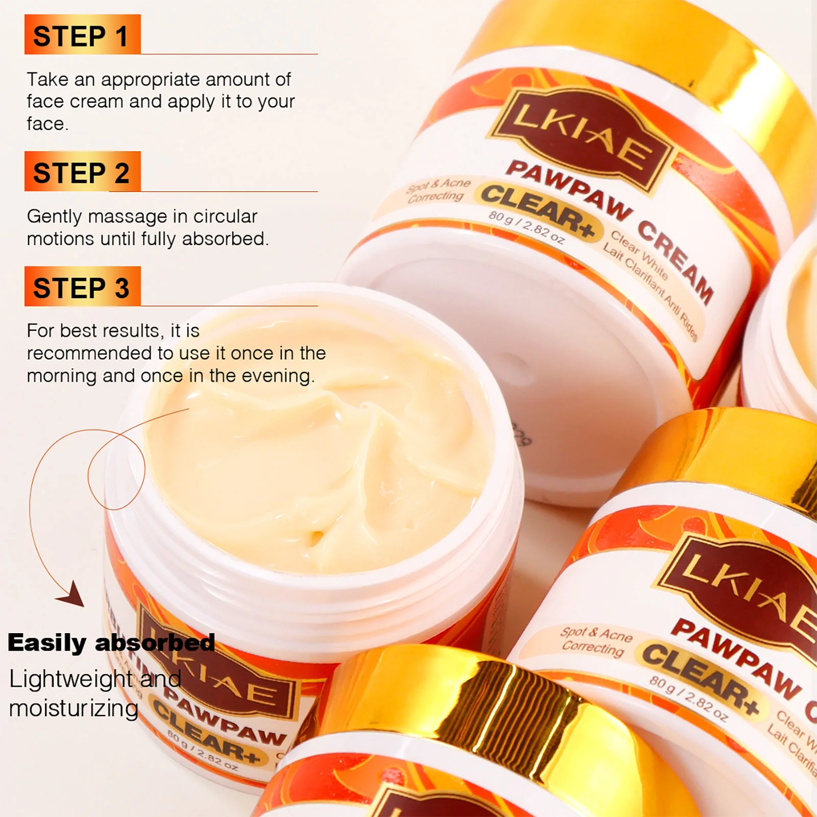 Crema Facial Blanqueadora Pawpaw de LKIAE para Mujeres, Hidratante, Antiacné, Manchas Oscuras, con Niacinamida, Manteca de Karité, Glutatión