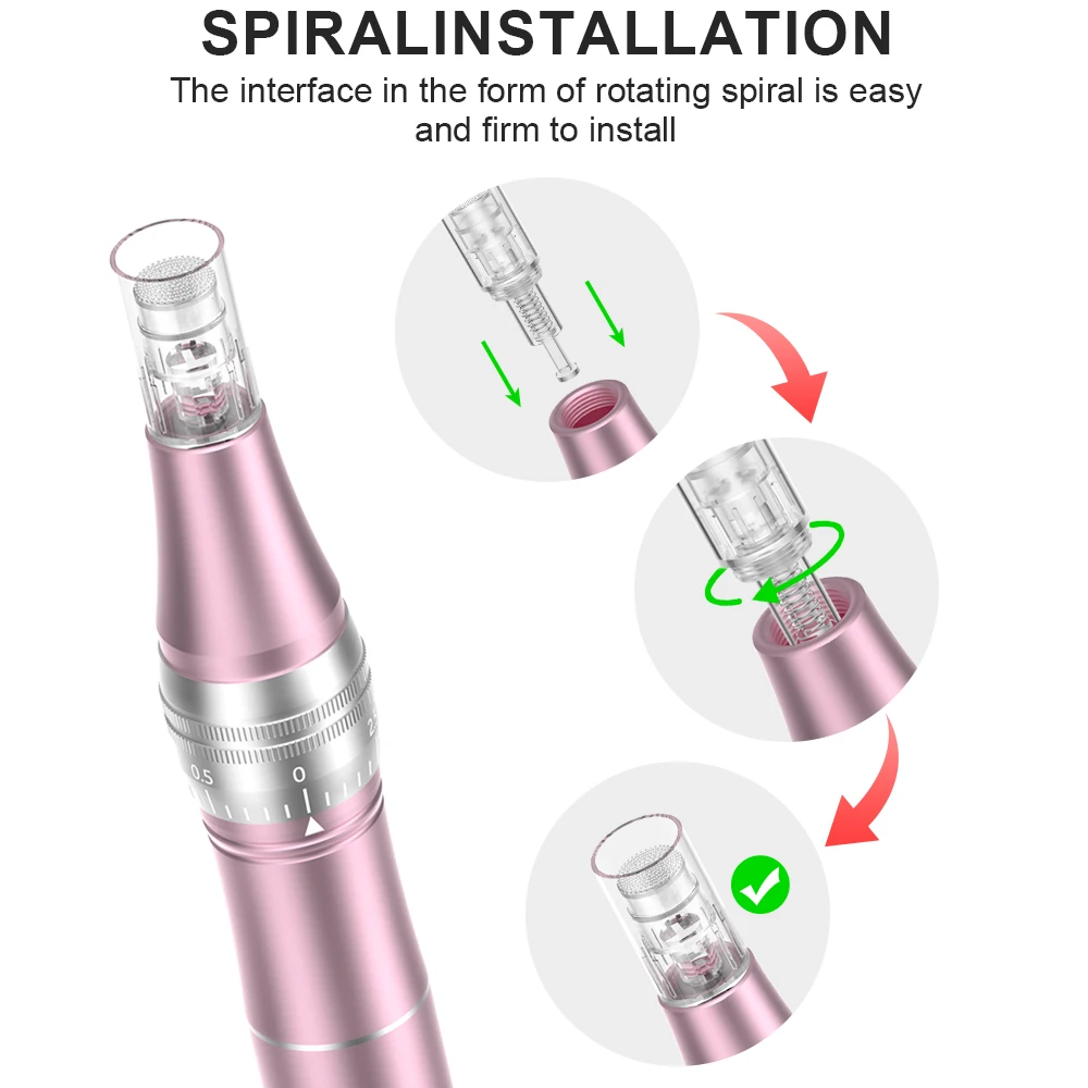Dispositivo recargable de microneedling (Derma Pen/Mas Pen L3) para el cuidado de la piel, con dos puntas de repuesto.