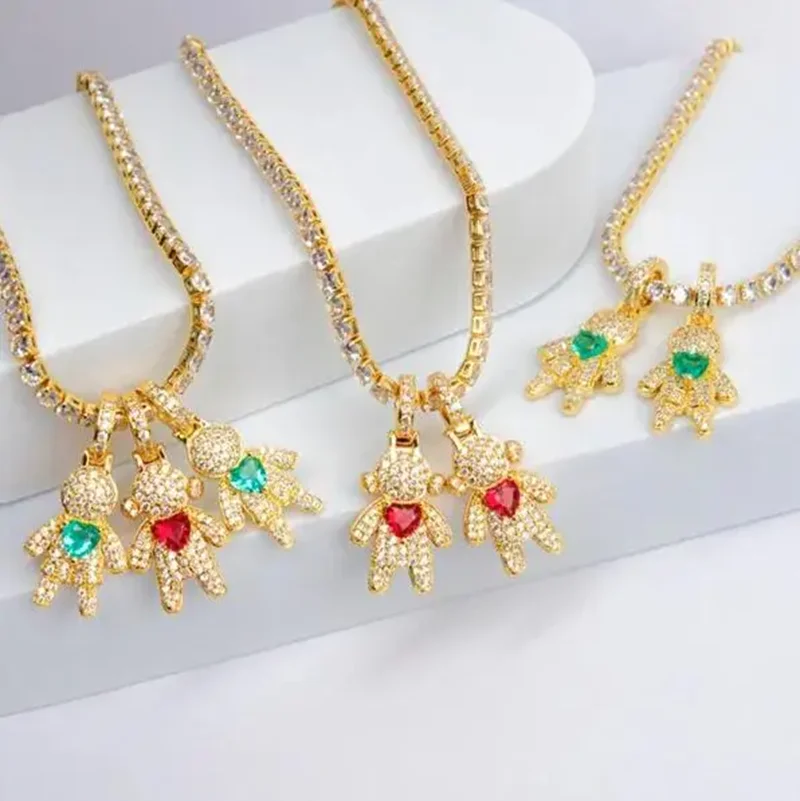 Collar de cadena tipo tenis con colgante de corazón de cristal CZ pavé, joyería hip hop para hombre y mujer, regalos de San Valentín, de Nidin Fashion.