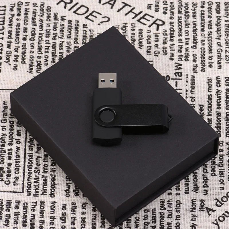 Caja de regalo personalizada con logotipo para unidad de bolígrafo gratis, unidades Flash USB de capacidad Real, memoria negra con impresión en Color, disco U de 64GB/32GB
