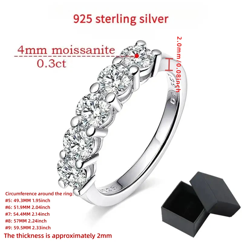 Anillo de Moissanita TY de Oro Blanco, Color D, 4 mm, para Mujer, Plata 925, Piedra de 1.5 CT, Anillo de Compromiso, Banda de Boda, Plata de Ley