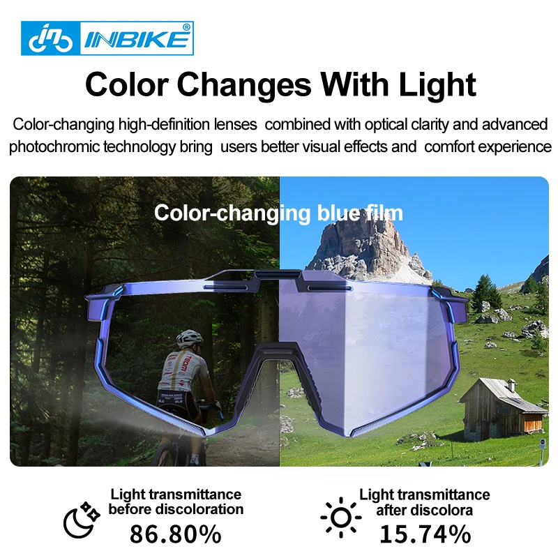 INBIKE-gafas de sol fotocromáticas para ciclismo, lentes profesionales para montar en bicicleta de carretera, a prueba de viento, gafas de arena para hombre