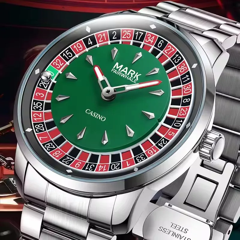 Reloj de Cuarzo para Hombre Mark Fairwhale 5031, Nueva Marca de Alta Gama, Esfera Digital Giratoria, Entretenimiento, Resistente al Agua, Luz Nocturna