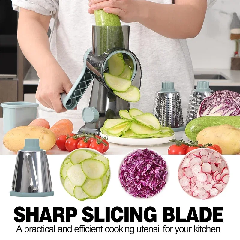Nuevo Rallador de Queso Rotatorio 3 en 1 2026, Cortador Manual Multifuncional de Verduras, Molinillo de Nueces, Herramienta Esencial de Cocina