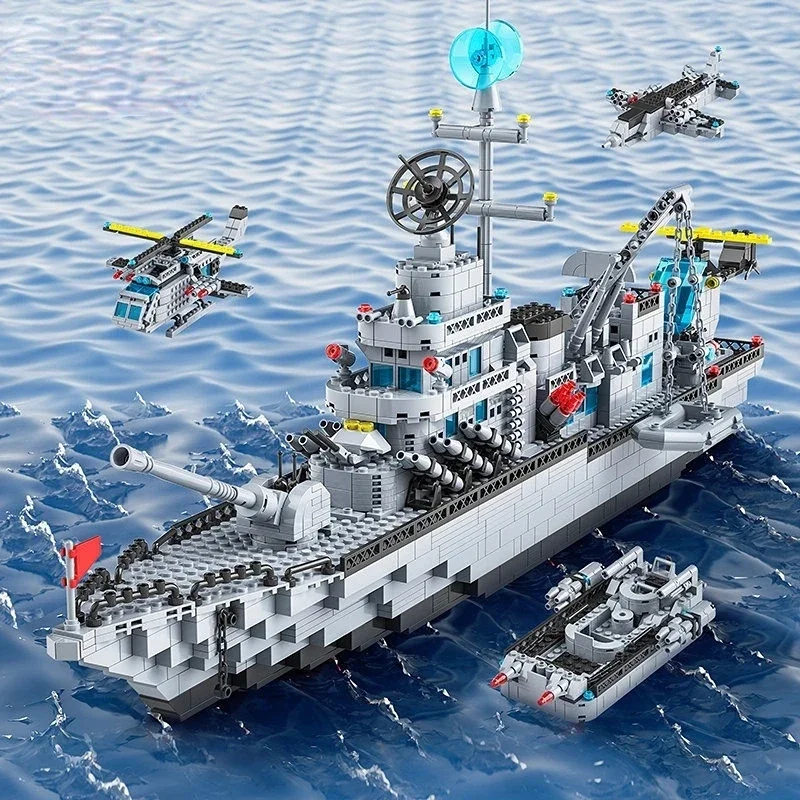 Bloques de Construcción de Barco de Guerra de la Armada de 65 CM, Modelo de Barco del Ejército, 6 en 1, Bloques de Construcción Multiforma, Juego de Juguetes para Niños
