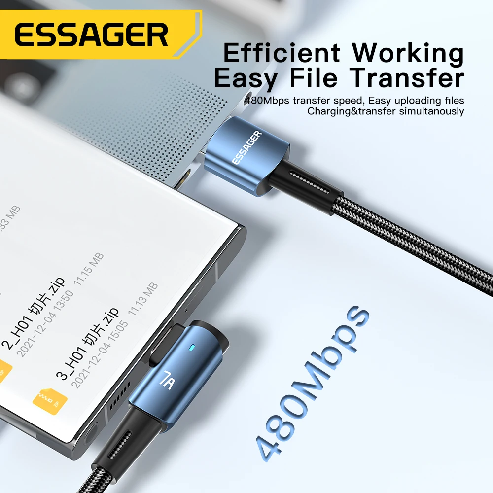 Essager-Cable USB tipo C de carga rápida para móvil, Cable de datos con ángulo para OPPO 100W, para Honor, Huawei P40, Oneplus, Realme, cargador de USB-C