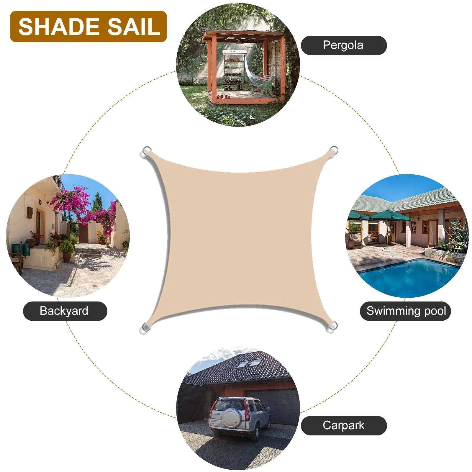 Vela de sombra, refugio de jardín impermeable, toldo de protección solar con bloqueo UV del 95%, dosel para patio, jardín, patio, patio trasero, piscina de camping