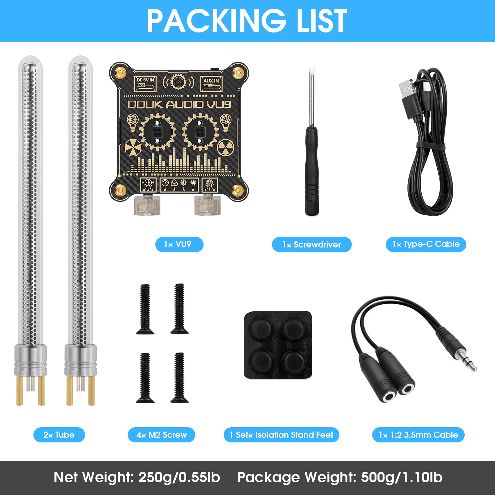Douk Audio VU9 Pixie Tube medidor de nivel de sonido, consulte el tubo Retro Nixie, analizador de espectro de música, lámpara de Audio con pastilla de micrófono