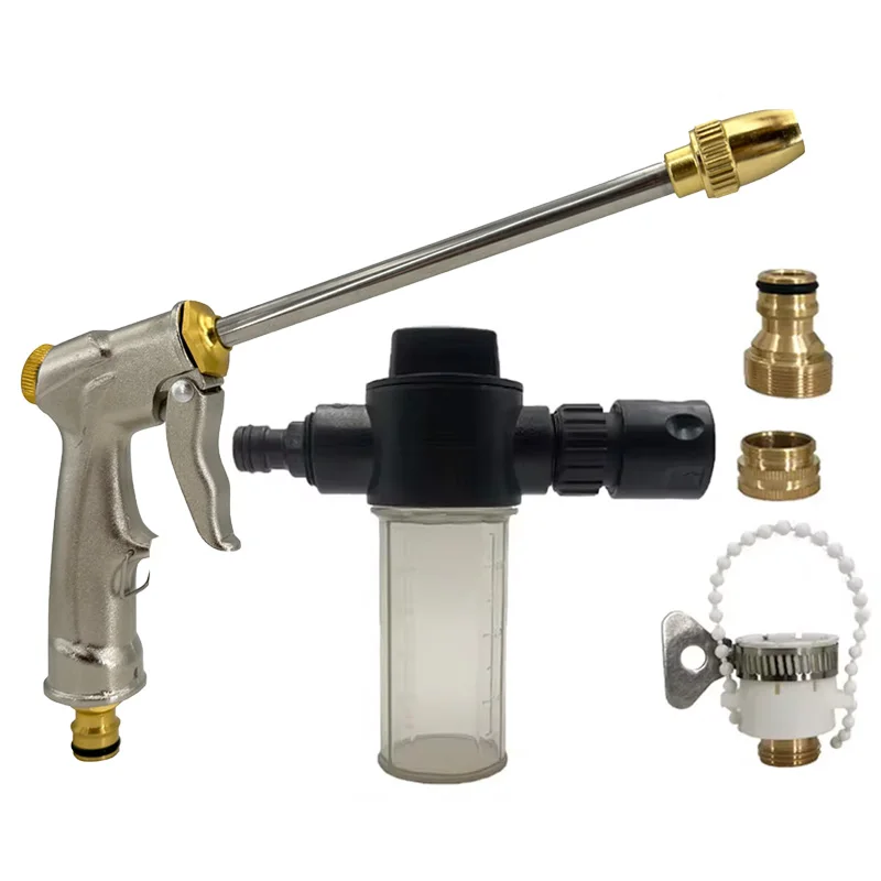Pistola de agua de varilla larga de alta presión de Metal, portátil y ajustable, con olla de espuma de 100Ml, Kit de riego de jardín
