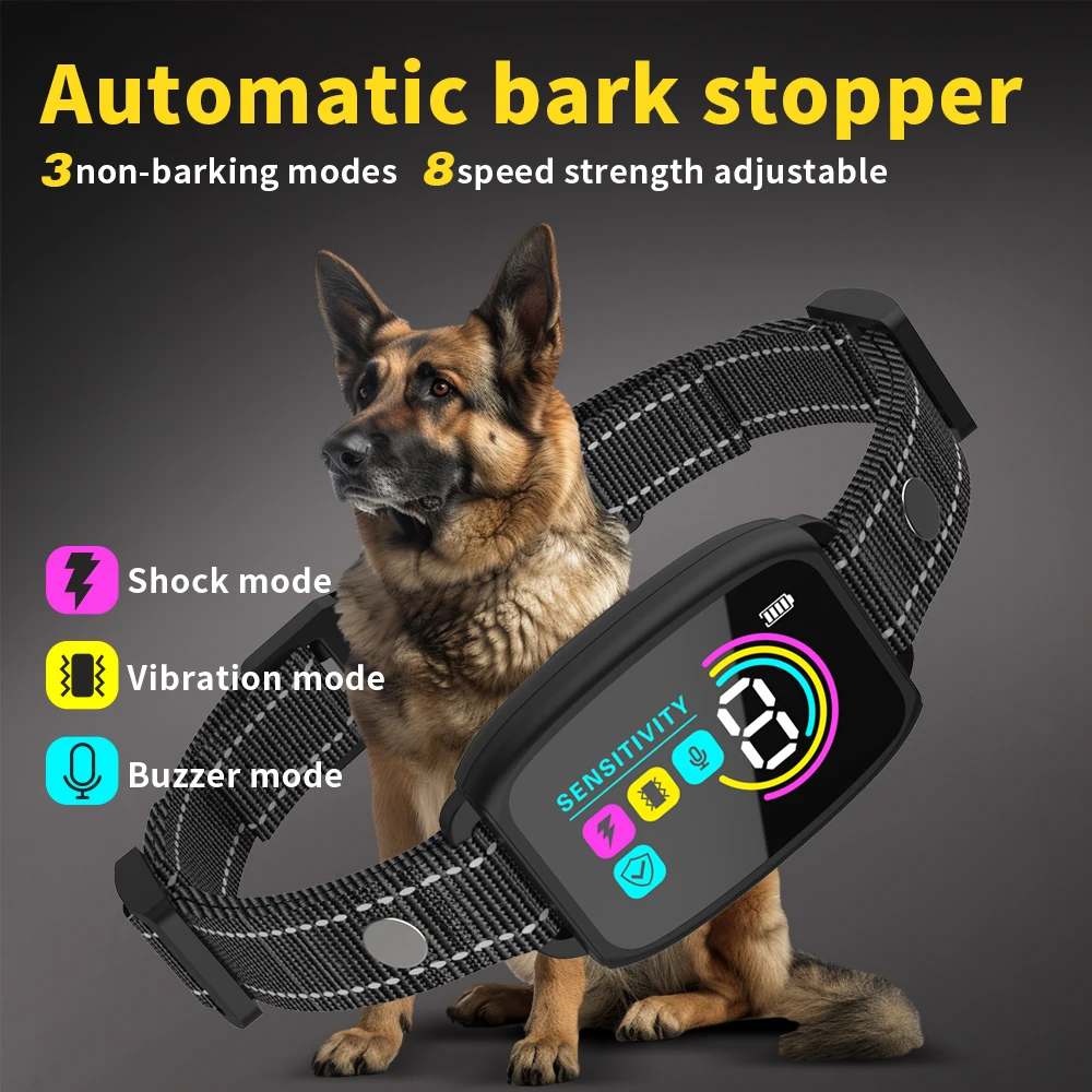 Collar de entrenamiento automático para perros, antiladridos, recargable tipo C, entrenador de perros, descarga eléctrica, vibración, zumbador, impermeable