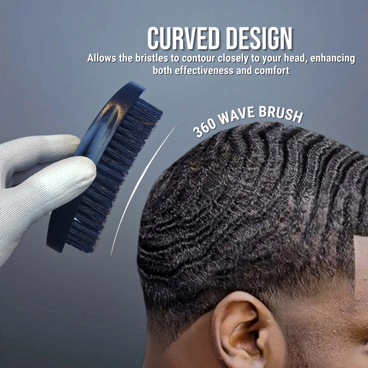 Cepillo Gracemen 360 Wave para Hombres Afro, Cepillo Curvo de Madera con Cerdas de Jabalí y Nylon de Dureza Suave/Media/Dura para Barba y Cabello
