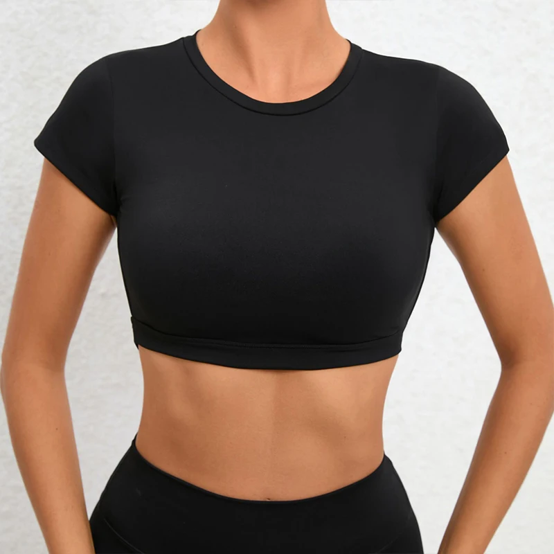 Hearuisavy Camisetas Deportivas de Verano Transpirables, Tops de Entrenamiento, Ropa Deportiva, Ropa de Yoga sin Espalda, Tops Cortos Deportivos, Top de Gimnasio para Mujer
