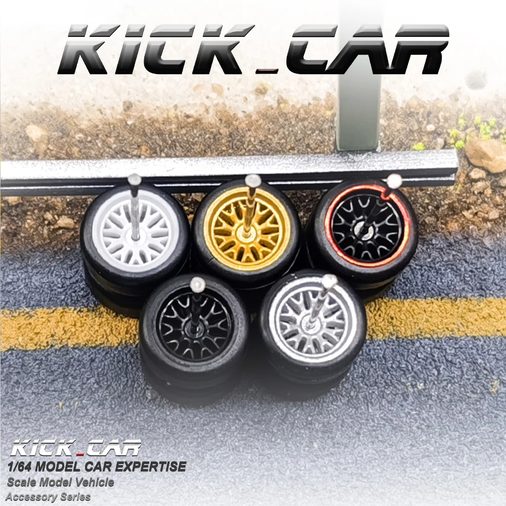 Ruedas 1/64 con neumáticos de goma fijos, ramas de radios para modelo de juguete, piezas de reacondicionamiento de coches fundidos a presión para Hotwheels (5 juegos para 5 coches)