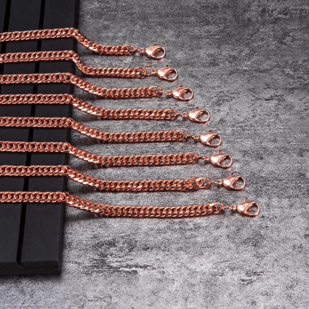 Pulseras de cobre puro para hombres y mujeres, cadena cubana ajustable, cierre de langosta, 6mm de ancho, antiarañazos, joyería masculina de 7-10,5 pulgadas