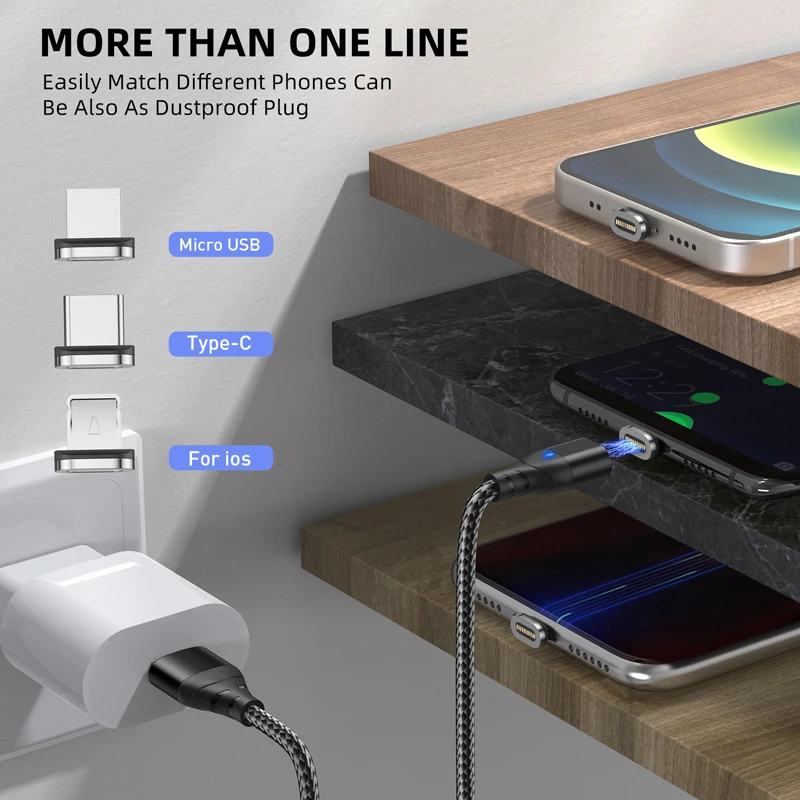 Cable Micro USB tipo C de carga rápida magnética para iPhone Samsung Xiaomi Realme Oneplus Huawei Cable de datos magnético para teléfono móvil