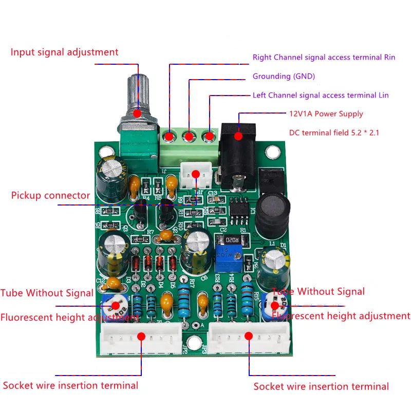 Tubo de ojo de gato 6E2, indicador fluorescente de ritmo musical de doble canal, placa de controlador, amplificador de Radio, reequipamiento, modo de recogida DIY, 12V, 1A