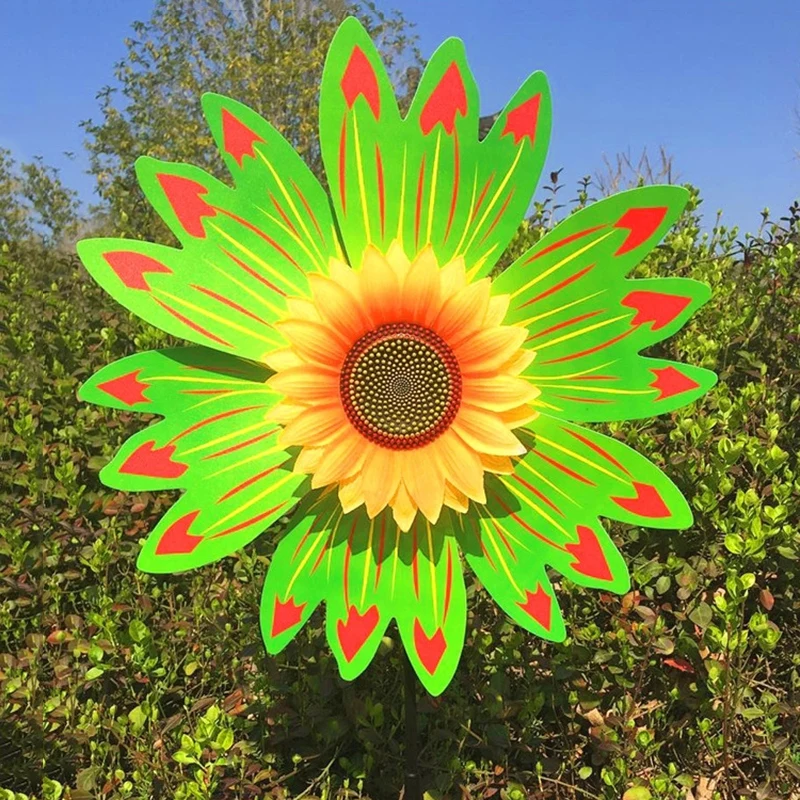 Molino de viento de girasol giratorio, estaca giratoria de viento de girasol, rueda de Pinwheel de flores para césped, fiesta al aire libre, patio, decoración de Picnic