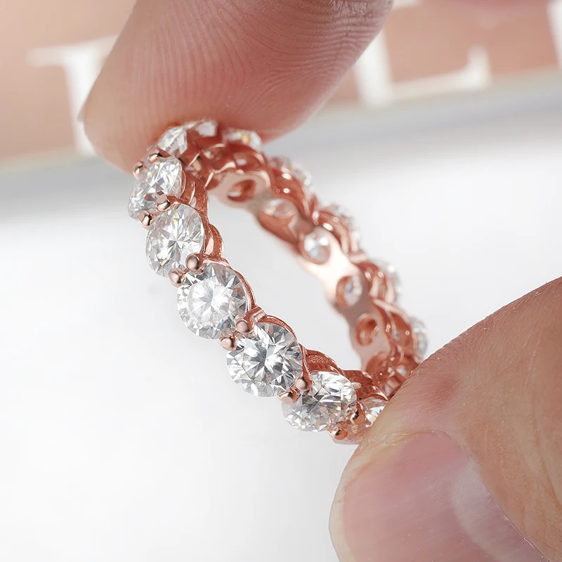 Smyoue 3/3, 5/5mm Color oro rosa todos los anillos de moissanita para mujer anillo de boda brillante 925 bandas de joyería clásicas de Plata de Ley