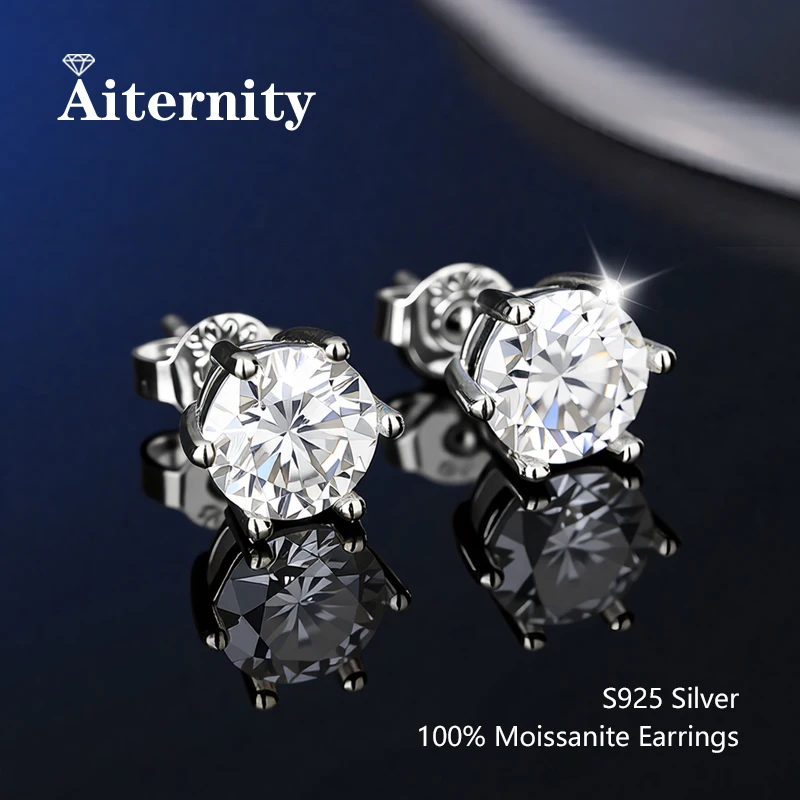 Pendientes de moissanita 100% Plata de Ley auténtica S925 con 2 certificados D VVS1, pluma de prueba de diamante para mujeres y hombres, joyería