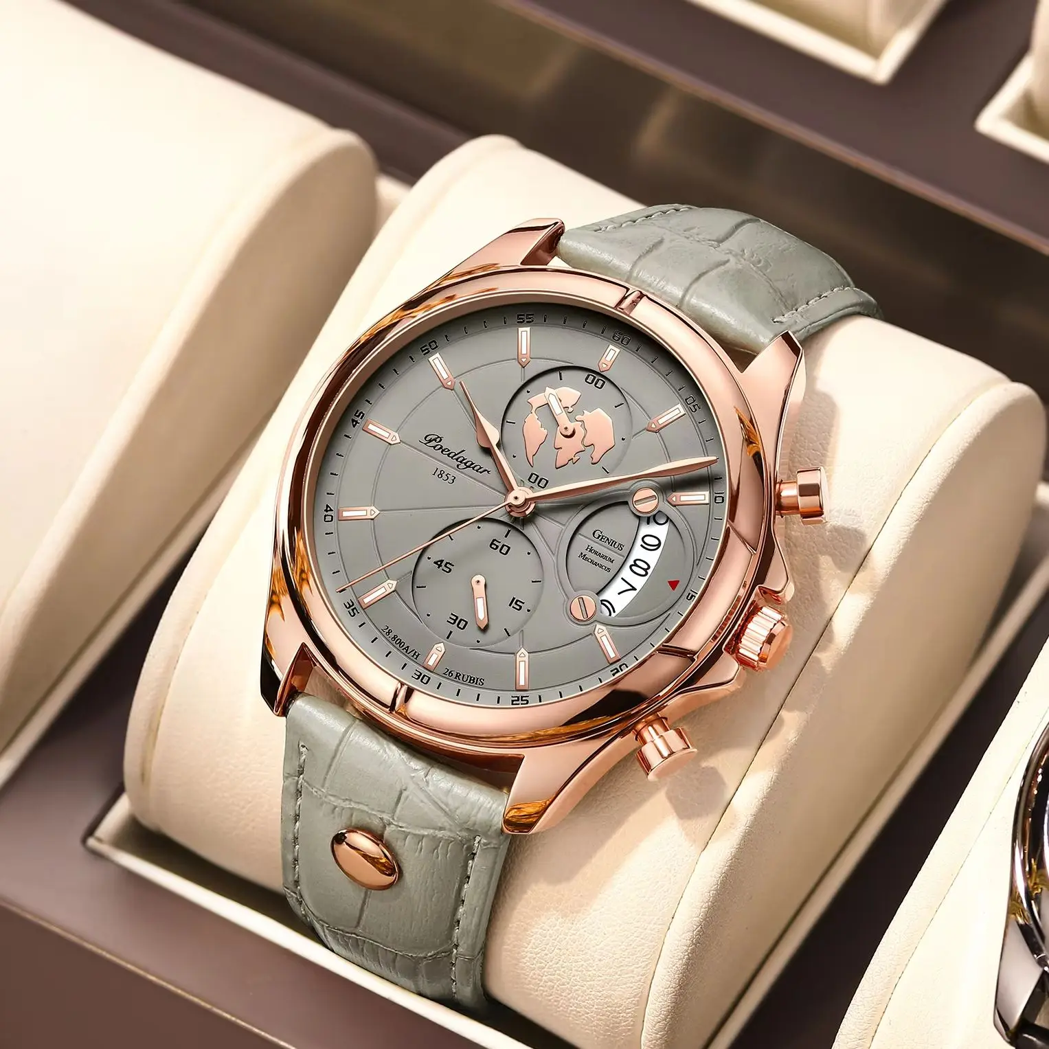 POEDAGAR, reloj deportivo informal para hombre con fecha, cronógrafo de Cuero Luminoso resistente al agua, relojes de cuarzo de lujo para negocios para hombre