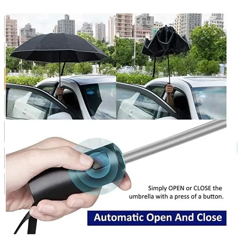 Paraguas plegable inverso completamente automático para hombres y mujeres con paraguas UV con raya reflectante a prueba de viento