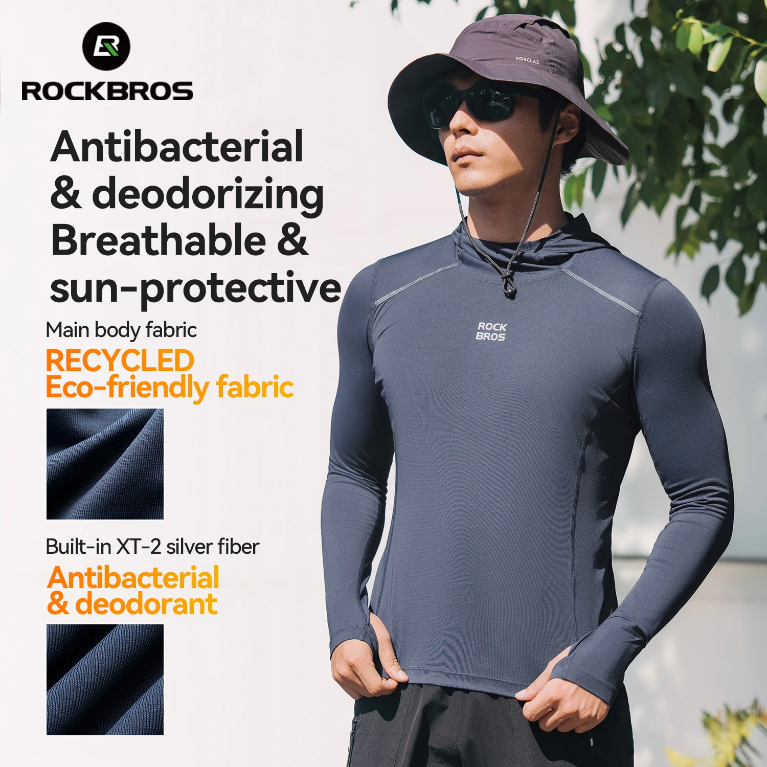ROCKBROS-Camiseta de ciclismo de verano, transpirable, de secado rápido, con capucha, manga larga, para bicicleta de montaña y carretera, Anti-UV