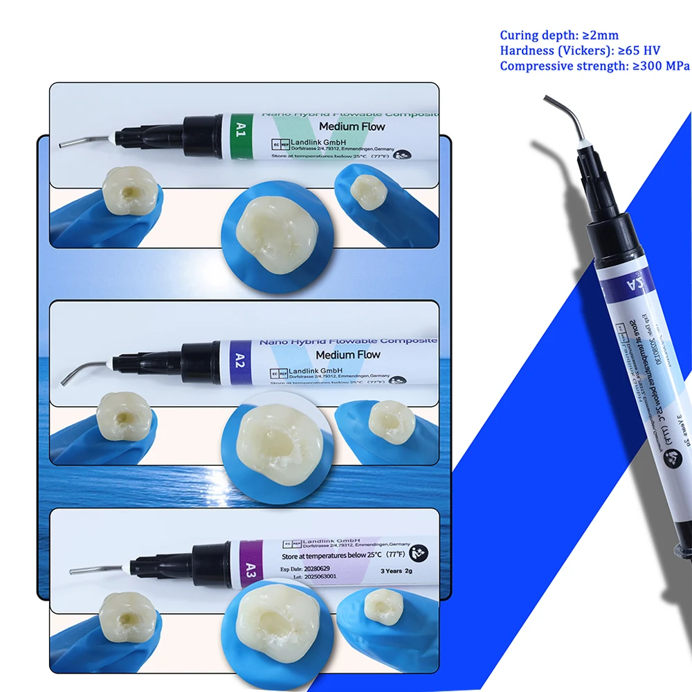 Resina Compuesta Fluida Fotopolimerizable Dental A1-A3.5 con Gel Grabador y Primer Adhesivo para Restauración de Rellenos Orales