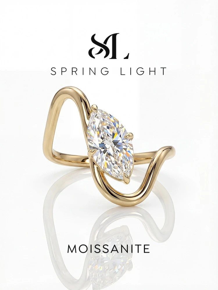 Anillo marquesa curvo de lujo con diamante Moissanite de 1CT para mujer, Plata de Ley 925, joyería fina de alta calidad para compromiso y boda