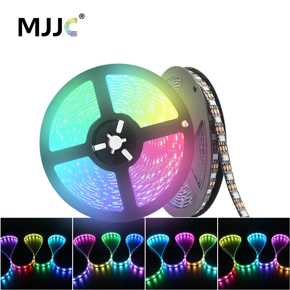 Tira de luces LED WS2812B RGBIC 5V DC 5050 300LED SMD cinta LED Digital lámpara de cinta PCB negro impermeable direccionable RGB IC raya