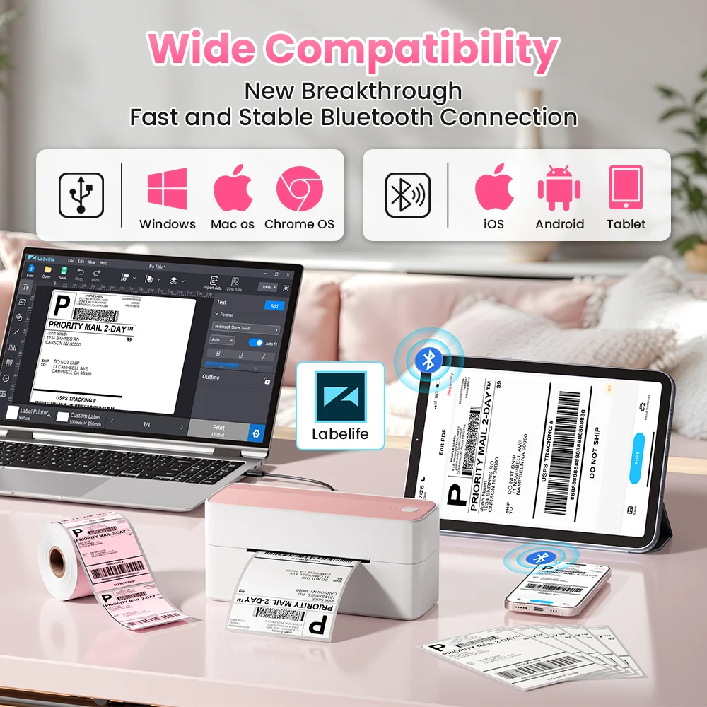 Phomemo 241 Impresora de etiquetas térmica Bluetooth Impresora de etiquetas de envío pequeña inalámbrica 4X6 Compatible con iPhone Android Mac Window