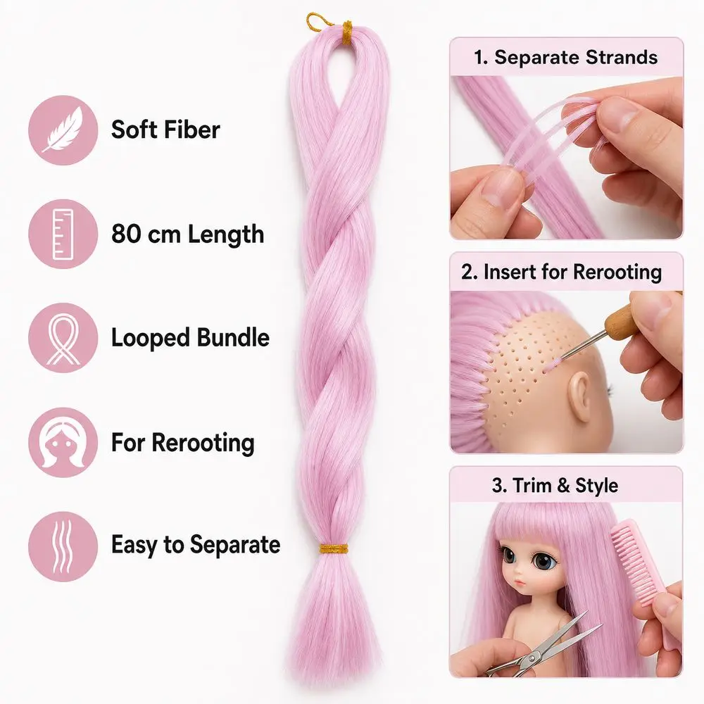 Peluca de Fibra de Seda de Leche de 80cm Resistente al Calor, Textura Suave y Lisa, para BJD SD