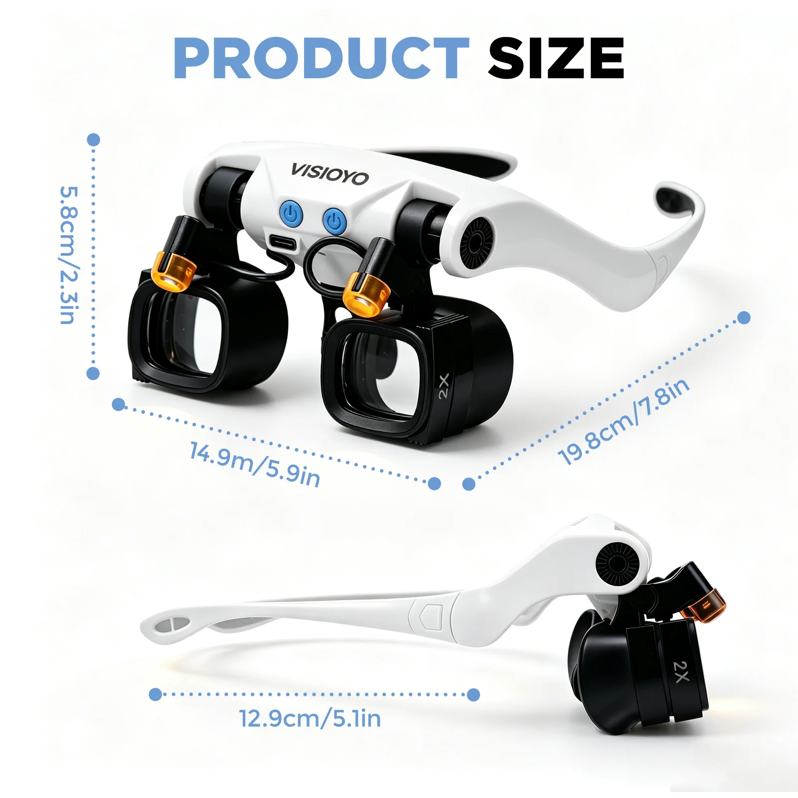Lupa LED de cabeza con lentes intercambiables (paquete de 2) con bolsa de almacenamiento y lentes de 2X, 4X, 6X, 10X, 13X, ideal para trabajos de precisión, reparación de relojes, soldadura de placas de circuitos, grabado a mano e identificación de joyas.