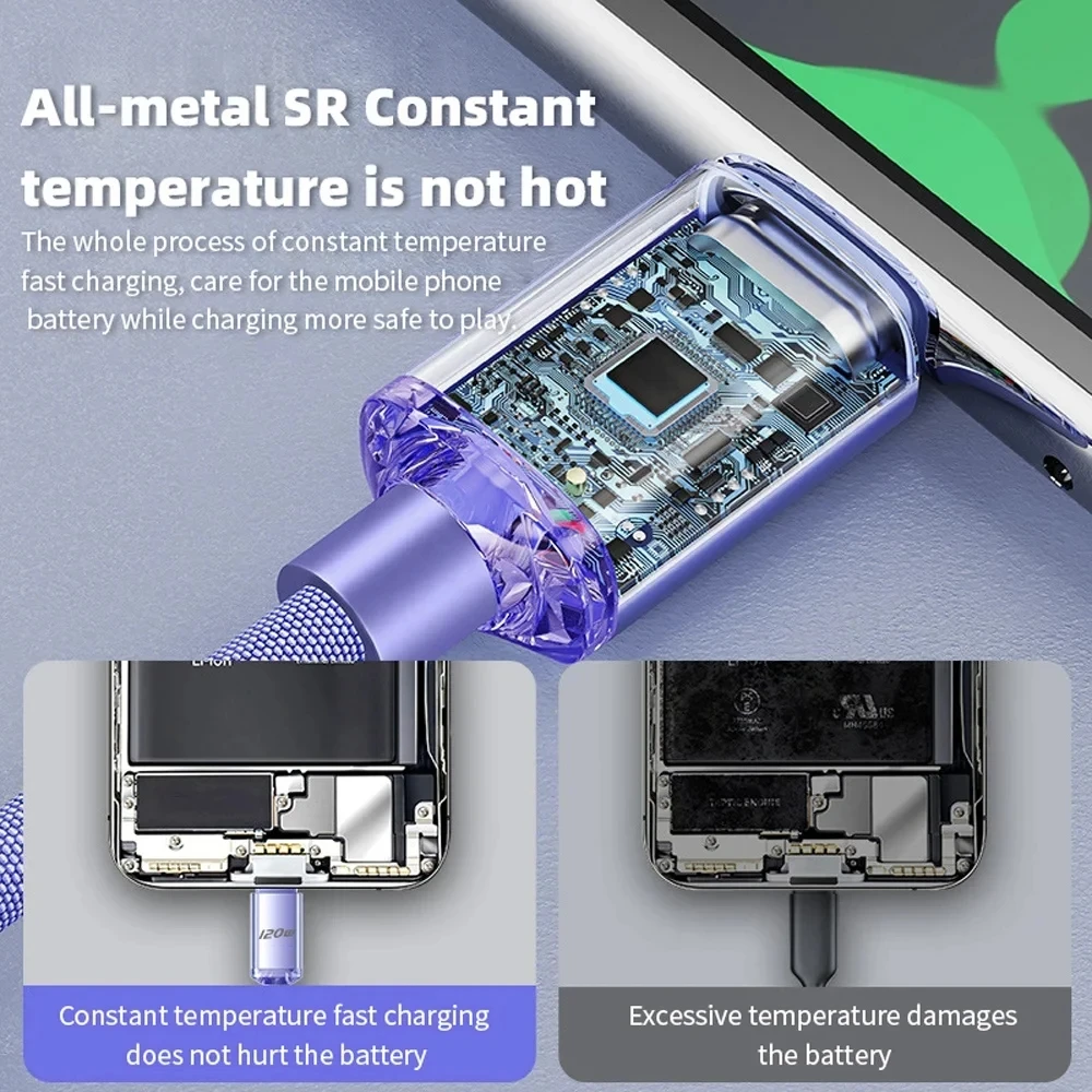 NNBILI-Cable USB tipo C a tipo C de 120W, Cable de carga rápida para teléfono, Cable de datos USB A a tipo C para Huawei, Xiaomi, OPPO, Honor, Samsung